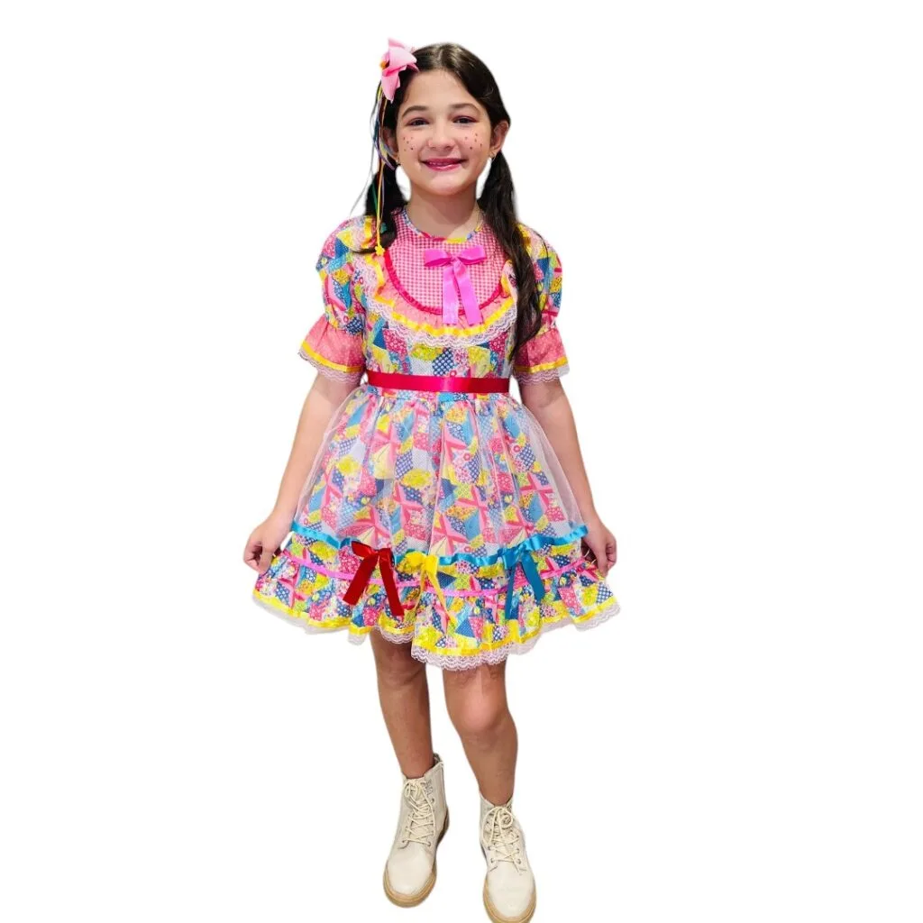 Quadrilha Infantil Festa Vestido Caipira Infantil Luxo Vestido Floral  Junino Pink Infantil Caipira Com Presilha De, image size:1024x1024