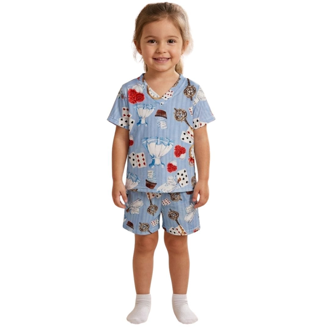 Pijama infantil manga curta de Alice no País das Maravilhas