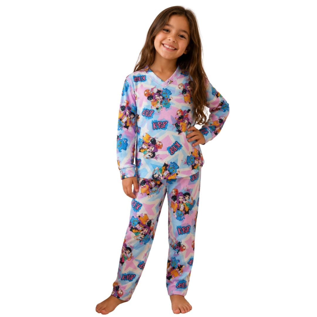 Pijama infantil manga longa com estampa das Guerreiras K-Pop