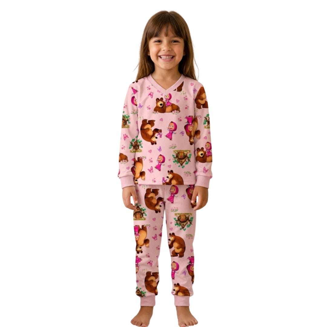 Pijama infantil manga longa de Masha e o Urso